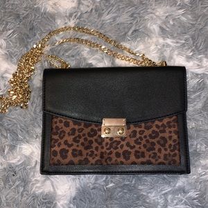 Leopard print chain handbag